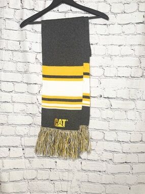 CAT Caterpillar Scarf Yellow Black White Fringe
